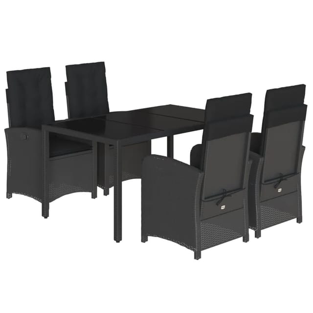 vidaXL 5-tlg Garten-Essgruppe mit Kissen Schwarz Poly Rattan Modell 118