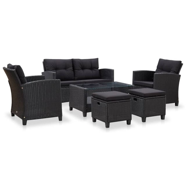 Vidaxl - 6-tlg. Garten-sofagarnitur Mit Auflagen Poly Rattan Schwarz