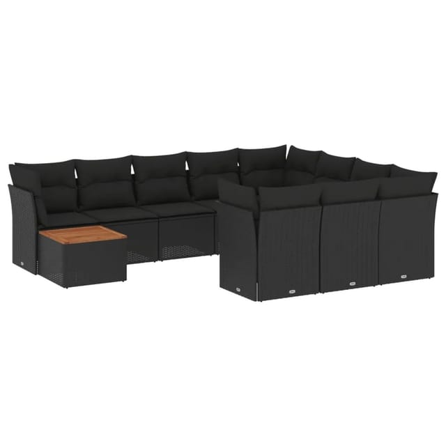 vidaXL 11-tlg Garten-Sofagarnitur mit Kissen Schwarz Poly Rattan Modell 74