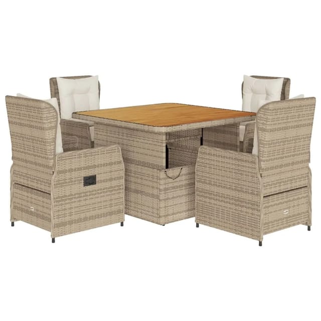 vidaXL 5-tlg Garten-Essgruppe mit Kissen Beige Poly Rattan Modell 67