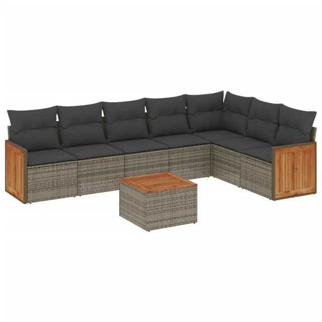vidaXL 8-tlg Garten-Sofagarnitur mit Kissen Grau Poly Rattan Modell 137