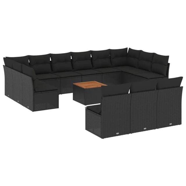 vidaXL 14-tlg Garten-Sofagarnitur mit Kissen Schwarz Poly Rattan Modell 26