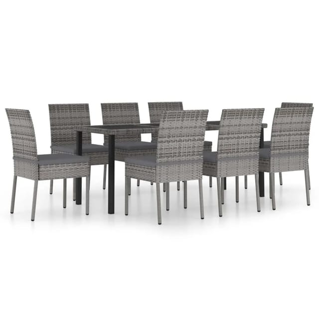 vidaXL 9-tlg Garten-Essgruppe Poly Rattan Grau Modell 1