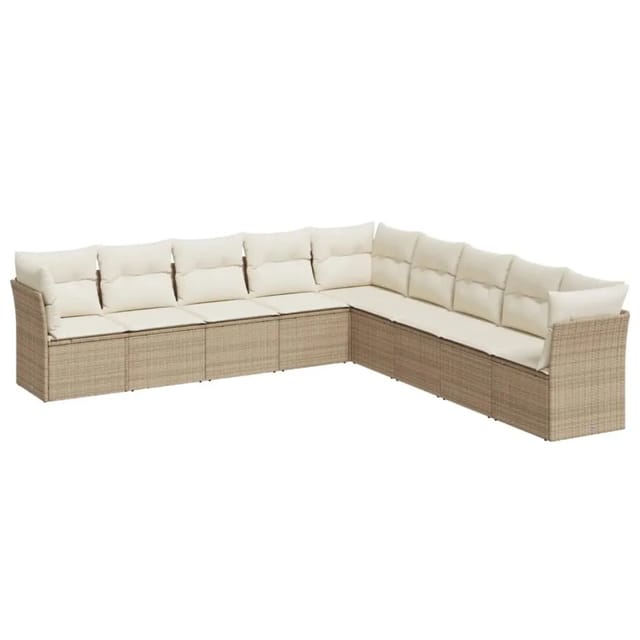 vidaXL 9-tlg Garten-Sofagarnitur mit Kissen Beige Poly Rattan Modell 20