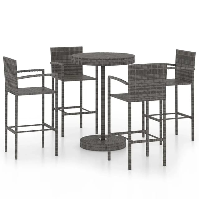 vidaXL 5-tlg Gartenbar-Set Poly Rattan Grau Modell 1