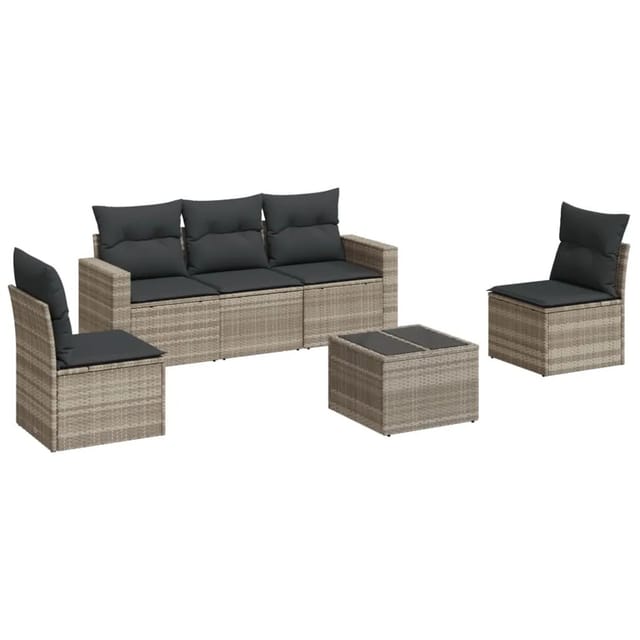 vidaXL 6-tlg Garten-Sofagarnitur mit Kissen Hellgrau Poly Rattan Modell 5