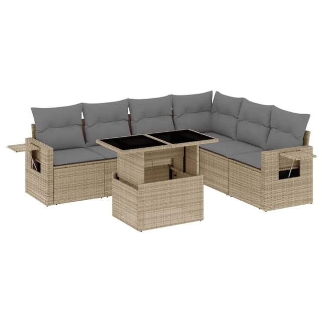vidaXL 7-tlg Garten-Sofagarnitur mit Kissen Beige Poly Rattan Modell 402