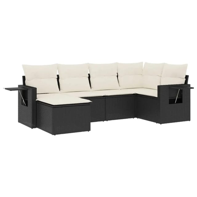 vidaXL 6-tlg Garten-Sofagarnitur mit Kissen Schwarz Poly Rattan Modell 225
