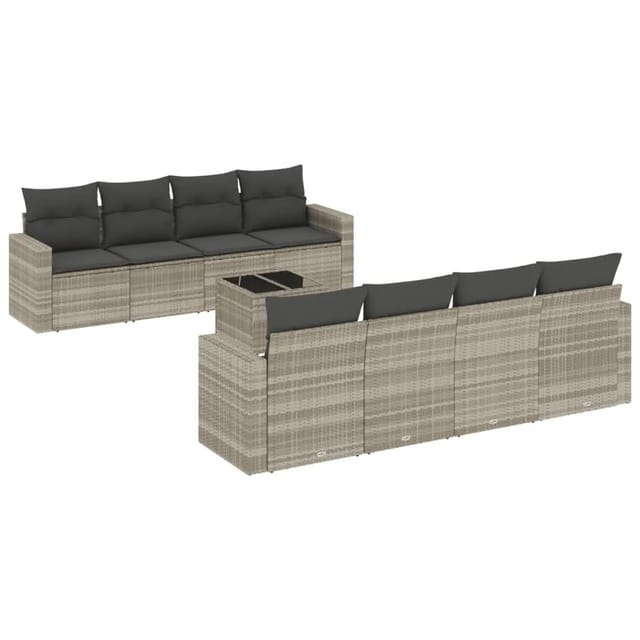 vidaXL 9-tlg Garten-Sofagarnitur mit Kissen Hellgrau Poly Rattan Modell 1