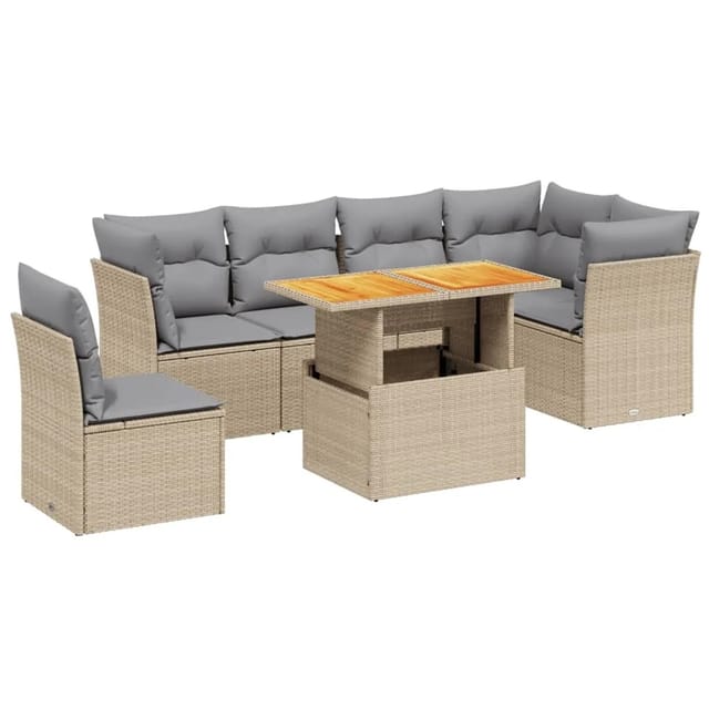 vidaXL 7-tlg Garten-Sofagarnitur mit Kissen Beige Poly Rattan Modell 381