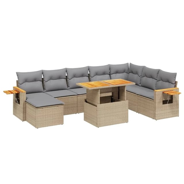 vidaXL 9-tlg Garten-Sofagarnitur mit Kissen Beige Poly Rattan Modell 274