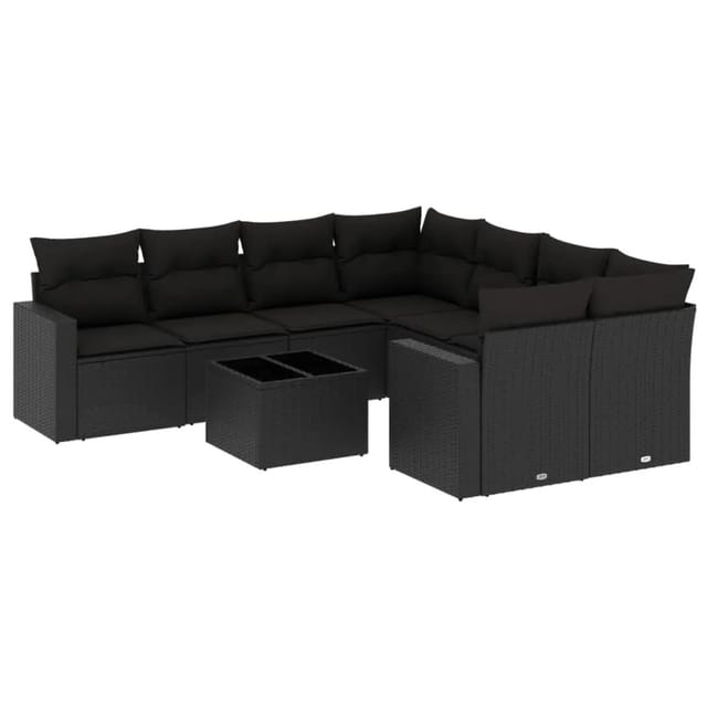 vidaXL 9-tlg Garten-Sofagarnitur mit Kissen Schwarz Poly Rattan Modell 62