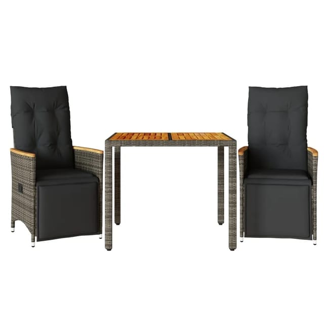 vidaXL 3-tlg Garten-Bistro-Set mit Kissen Grau Poly Rattan Modell 8