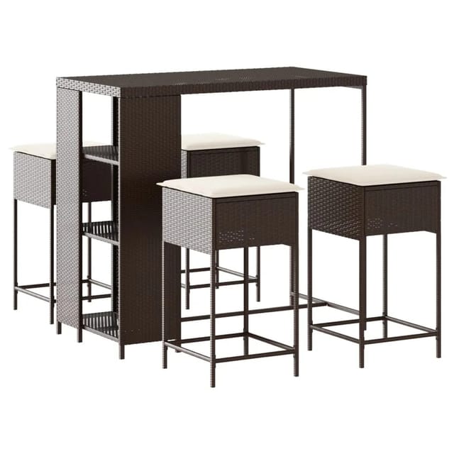 vidaXL 5-tlg Gartenbar-Set mit Kissen Braun Poly Rattan Modell 8