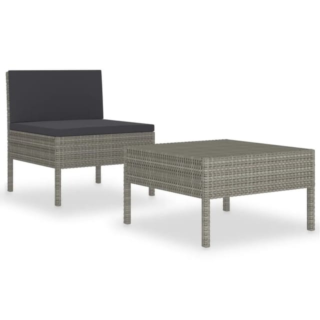 vidaXL 2-tlg Garten-Lounge-Set mit Auflagen Poly Rattan Grau Modell 1
