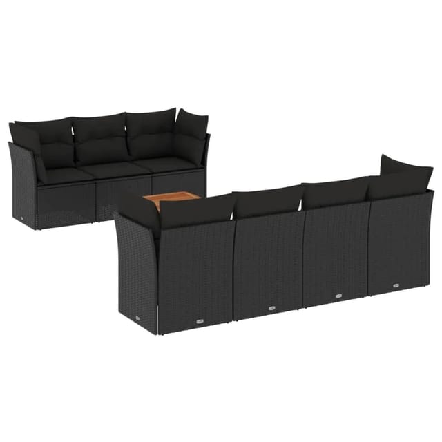 vidaXL 8-tlg Garten-Sofagarnitur mit Kissen Schwarz Poly Rattan Modell 151