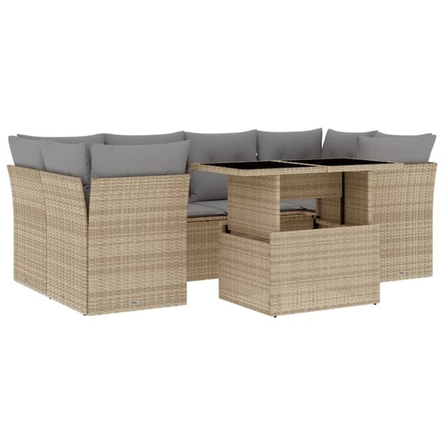 vidaXL 7-tlg Garten-Sofagarnitur mit Kissen Beige Poly Rattan Modell 366