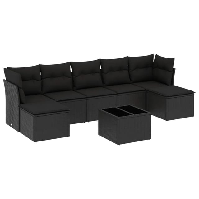 vidaXL 8-tlg Garten-Sofagarnitur mit Kissen Schwarz Poly Rattan Modell 17