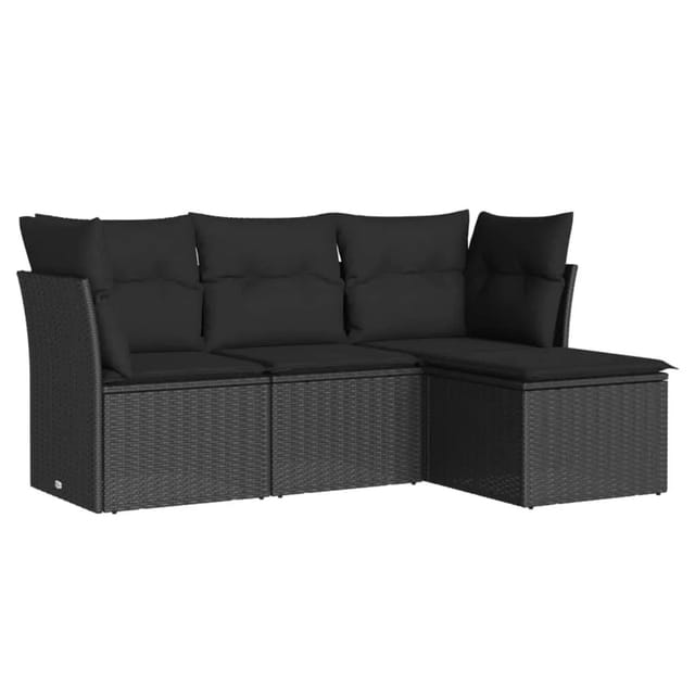 vidaXL 4-tlg Garten-Sofagarnitur mit Kissen Schwarz Poly Rattan Modell 26