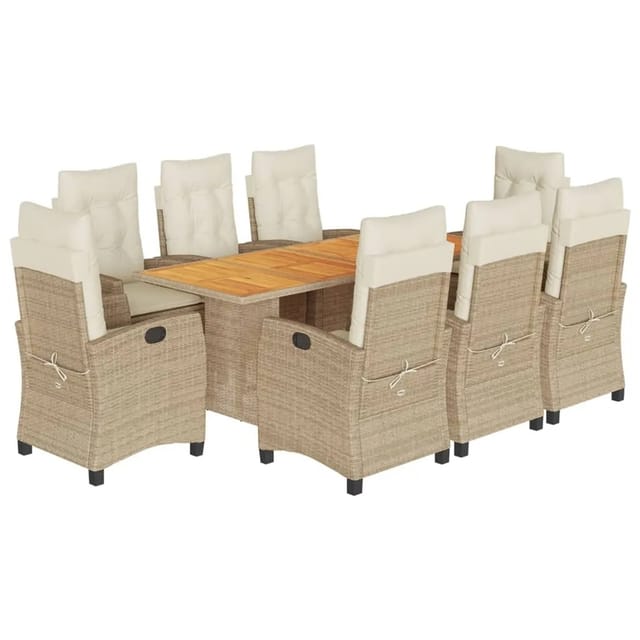 vidaXL 9-tlg Garten-Essgruppe mit Kissen Beige Poly Rattan Modell 25