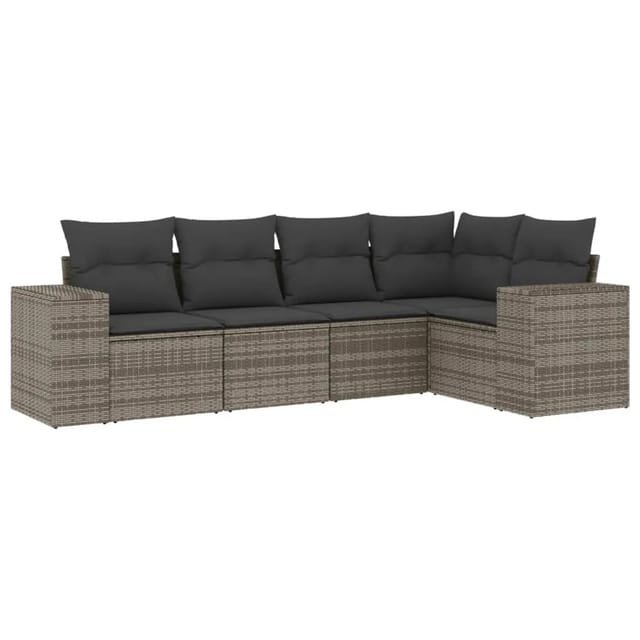 vidaXL 5-tlg Garten-Sofagarnitur mit Kissen Grau Poly Rattan Modell 65