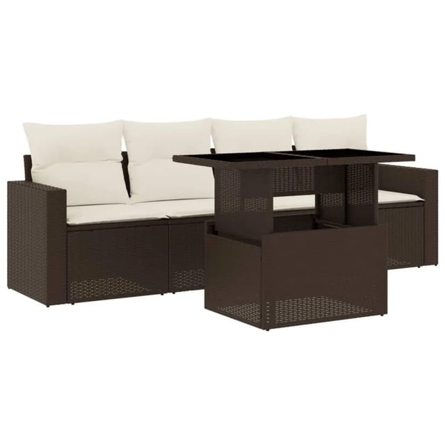 vidaXL 5-tlg Garten-Sofagarnitur mit Kissen Braun Poly Rattan Modell 18