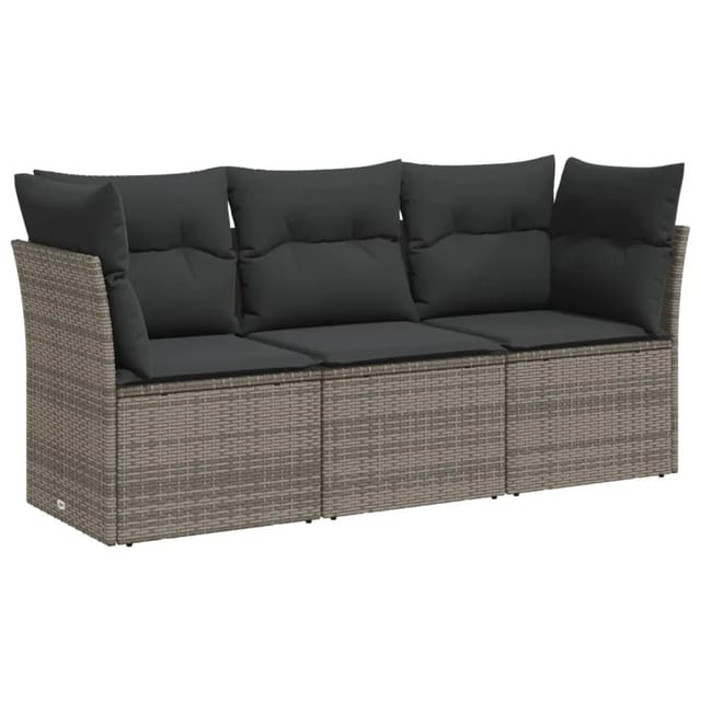 vidaXL 3-tlg Garten-Sofagarnitur mit Kissen Grau Poly Rattan Modell 3