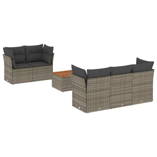 vidaXL 6-tlg Garten-Sofagarnitur mit Kissen Grau Poly Rattan Modell 63