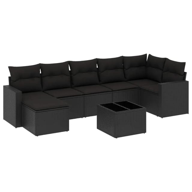 vidaXL 8-tlg Garten-Sofagarnitur mit Kissen Schwarz Poly Rattan Modell 42