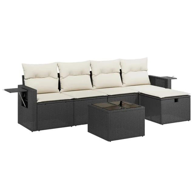vidaXL 6-tlg Garten-Sofagarnitur mit Kissen Schwarz Poly Rattan Modell 188