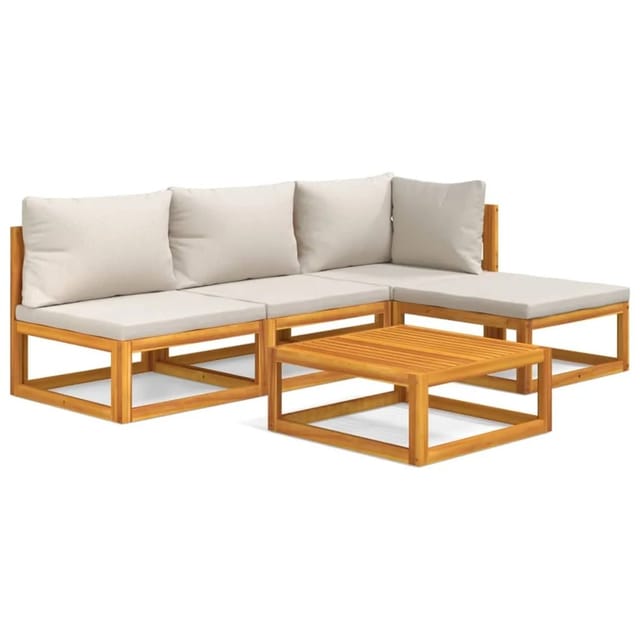 vidaXL 5-tlg Garten-Lounge-Set mit Hellgrauen Kissen Massivholz Modell 1