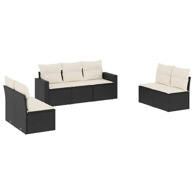vidaXL 7-tlg Garten-Sofagarnitur mit Kissen Schwarz Poly Rattan Modell 87