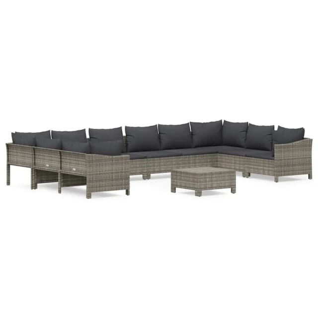 vidaXL 11-tlg Garten-Lounge-Set mit Kissen Grau Poly Rattan Modell 41