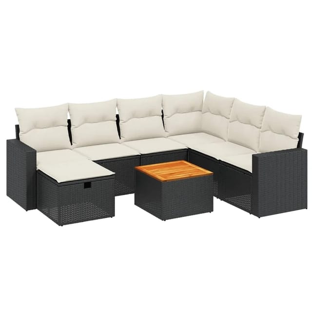 vidaXL 8-tlg Garten-Sofagarnitur mit Kissen Schwarz Poly Rattan Modell 165