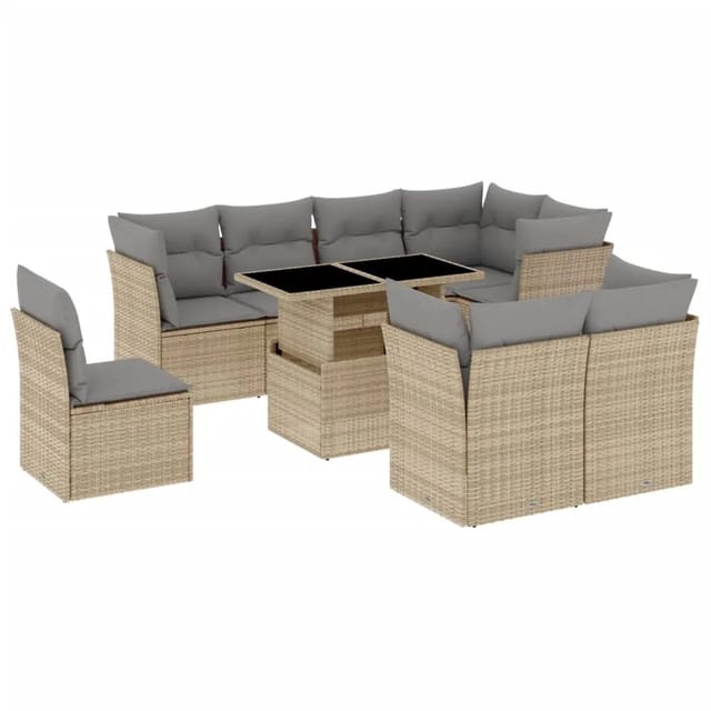 vidaXL 9-tlg Garten-Sofagarnitur mit Kissen Beige Poly Rattan Modell 243