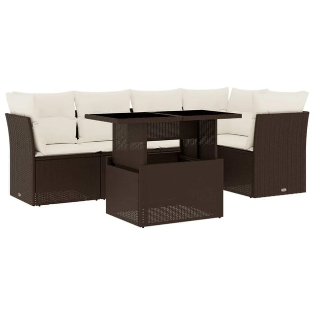 vidaXL 6-tlg Garten-Sofagarnitur mit Kissen Braun Poly Rattan Modell 8