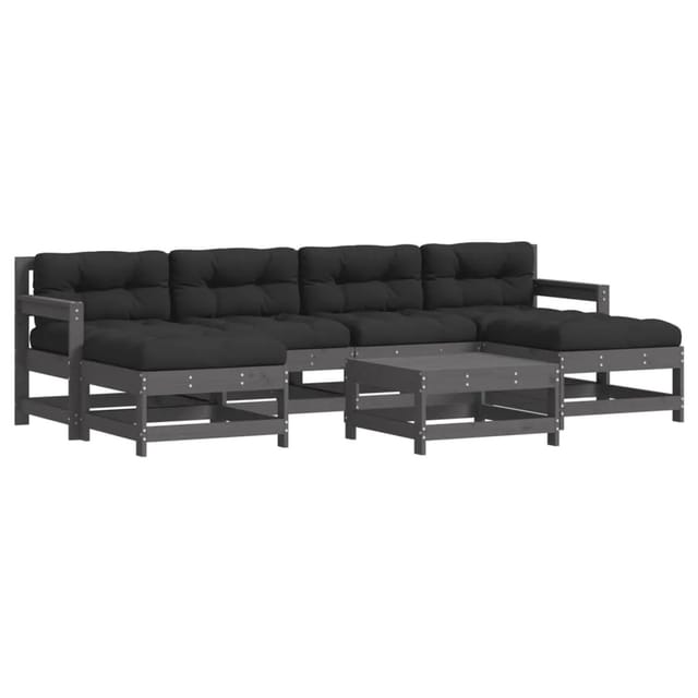 vidaXL 7-tlg Garten-Lounge-Set mit Kissen Grau Massivholz Modell 12