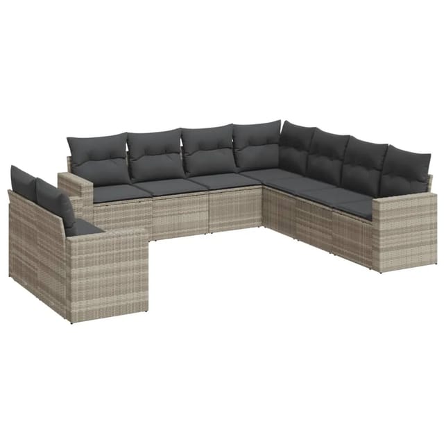 vidaXL 9-tlg Garten-Sofagarnitur mit Kissen Hellgrau Poly Rattan Modell 5
