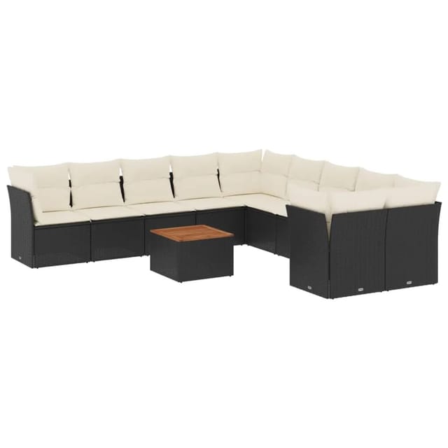 vidaXL 11-tlg Garten-Sofagarnitur mit Kissen Schwarz Poly Rattan Modell 101