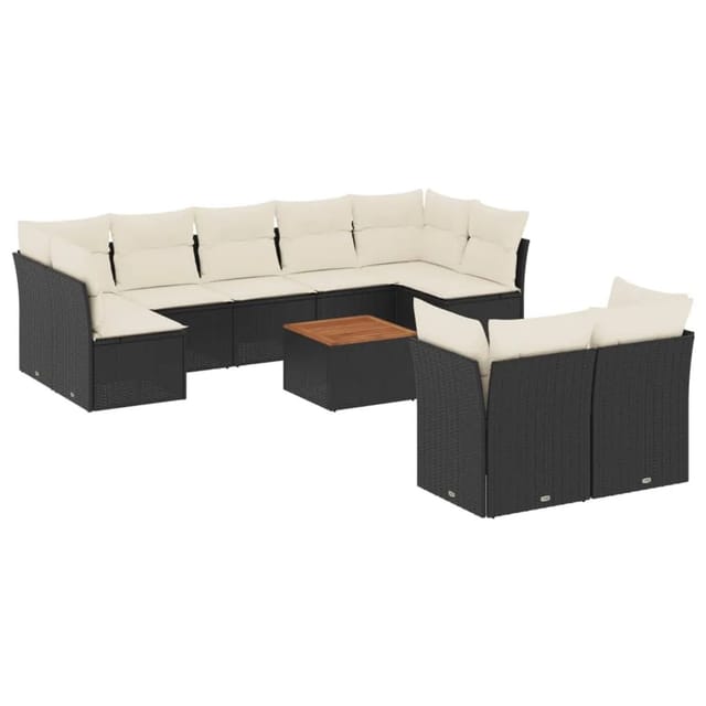 vidaXL 10-tlg Garten-Sofagarnitur mit Kissen Schwarz Poly Rattan Modell 85
