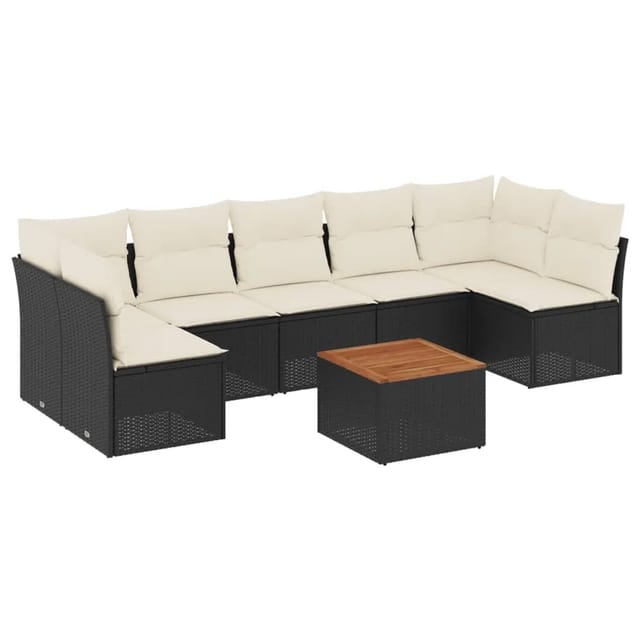 vidaXL 8-tlg Garten-Sofagarnitur mit Kissen Schwarz Poly Rattan Modell 104