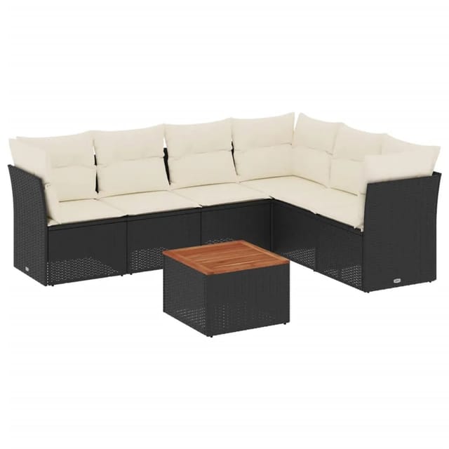 vidaXL 7-tlg Garten-Sofagarnitur mit Kissen Schwarz Poly Rattan Modell 108