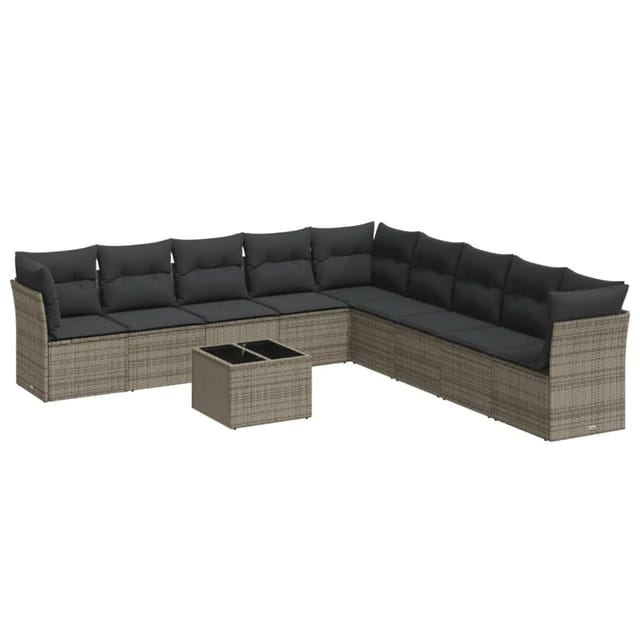 vidaXL 10-tlg Garten-Sofagarnitur mit Kissen Grau Poly Rattan Modell 34