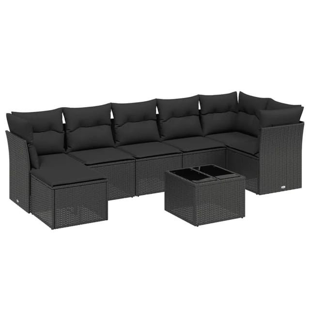 vidaXL 8-tlg Garten-Sofagarnitur mit Kissen Schwarz Poly Rattan Modell 158