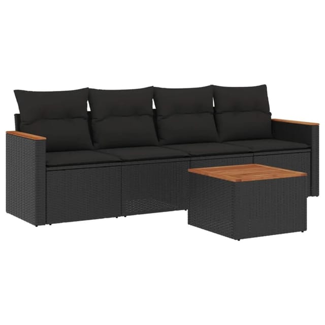 vidaXL 5-tlg Garten-Sofagarnitur mit Kissen Schwarz Poly Rattan Modell 67