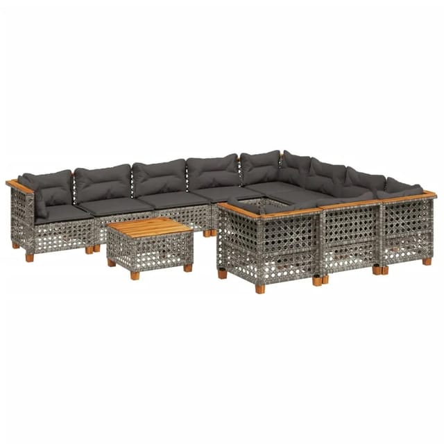 vidaXL 11-tlg Garten-Sofagarnitur mit Kissen Grau Poly Rattan Modell 94
