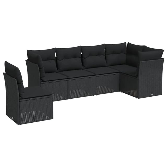 vidaXL 6-tlg Garten-Sofagarnitur mit Kissen Schwarz Poly Rattan Modell 7