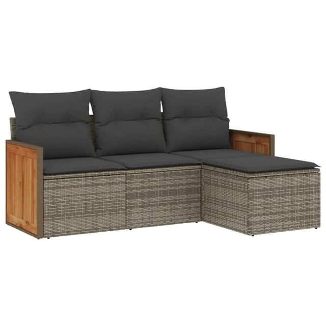 vidaXL 4-tlg Garten-Sofagarnitur mit Kissen Grau Poly Rattan Modell 38