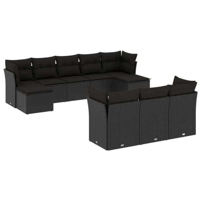 vidaXL 10-tlg Garten-Sofagarnitur mit Kissen Schwarz Poly Rattan Modell 20