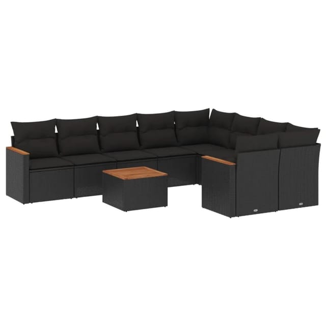vidaXL 10-tlg Garten-Sofagarnitur mit Kissen Schwarz Poly Rattan Modell 106